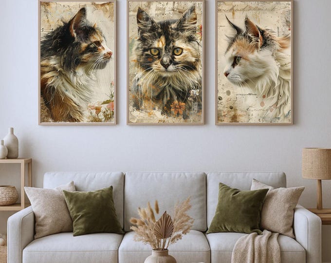 Tabby Cat Set of 3 Wall Poster Prints - Kitchen - Bathroom - Bedroom