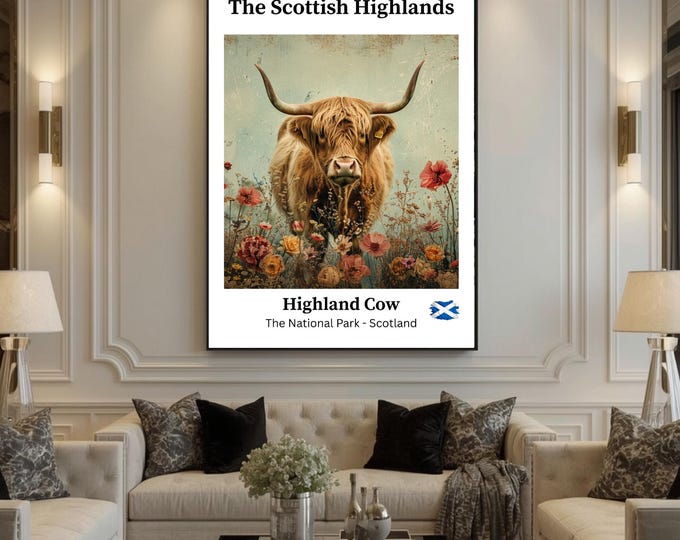 Highland Cow Print, Kitchen, Dining Room, Bedroom, UNFRAMED PRINT