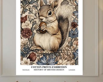 William Morris Squirrel  Print, Exhibition Art, Woodland Artwork, Large Poster, Animal Nature Wildlife,