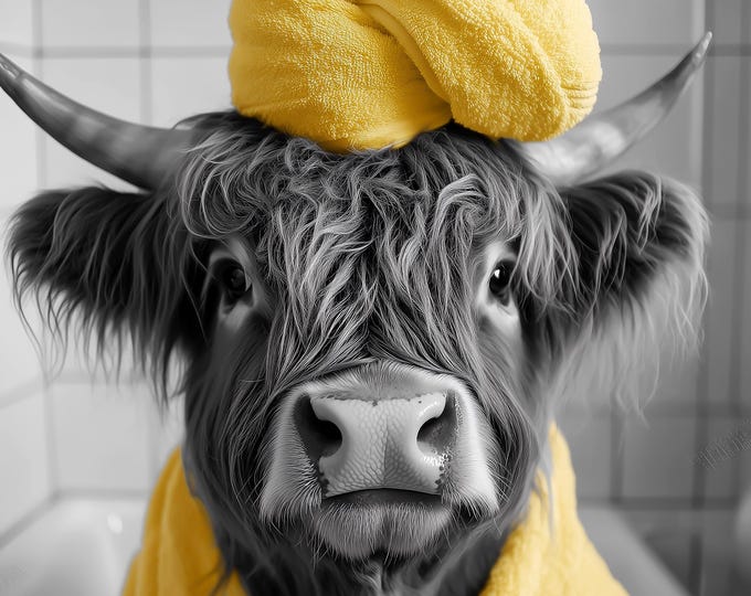 Highland Cow Bathroom Print | Funny Animal Wall Art