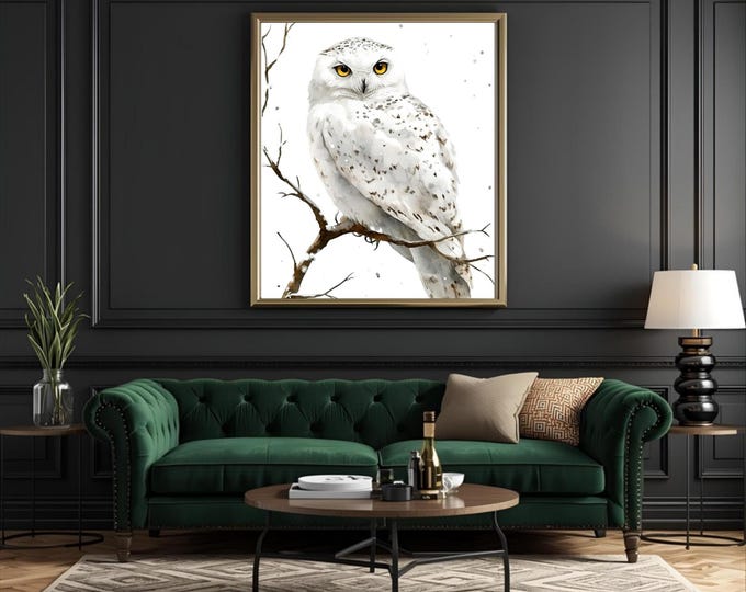 Snow Owl Watercolour Painting Wall Art Print