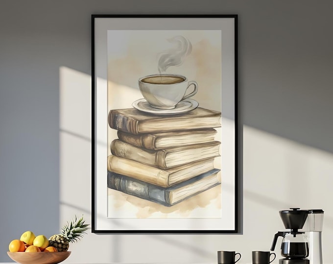 Coffee & Books Art Print -  - Kitchen - Coffee Bar - Coffee Shop - Barista