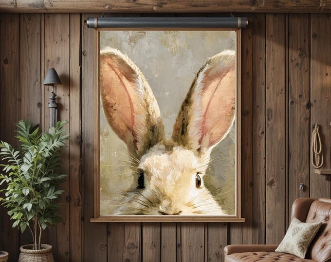 Whimsical Bunny Rabbit Brushstroke Art Print – Nursery, Bedroom, UNFRAMED PRINTS