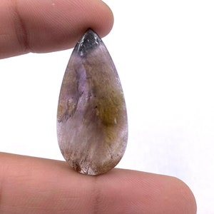 Beautiful Amethyst Cacoxenite Cabochon - Cacoxenite Super Seven Quartz Gemstone - Pear Shape Gemstone - 37x18x6mm - 29Ct