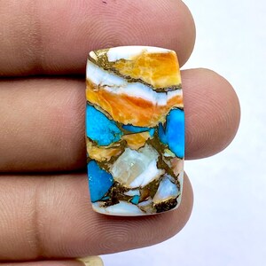 Spiny Oster Copper Turquoise Cabochon - Arizona Dahlia Oyster Turquoise Gemstone - Cushion Shape Gemstone - 27x16x3mm - 16.5Ct