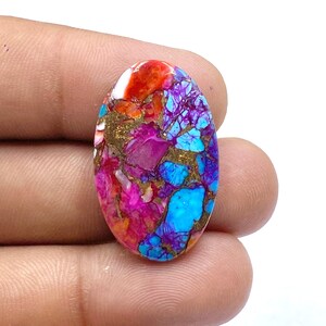 Orange Dahlia  Turquoise Cabochon Gemstone, Kingman Composite Turquoise Gemstone, Oval Shape Gemstone, 30x18x4mm, 19Ct