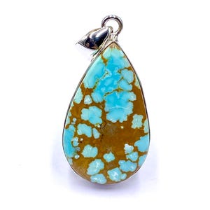925 SILVER PENDANT - Number Eight Turquoise Silver Pendant - 92.5 Sterling Silver Pendant - Pear Shape 8 Turquoise Pendant - 41x21mm