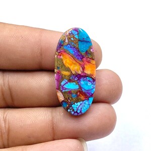 Orange Dahlia  Turquoise Cabochon Gemstone, Kingman Composite Turquoise Gemstone, Oval Shape Gemstone, 34x16x4mm, 23Ct