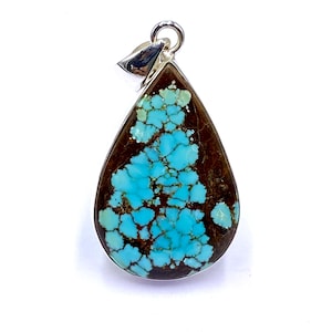 925 SILVER PENDANT - Number Eight Turquoise Silver Pendant - 92.5 Sterling Silver Pendant - Pear Shape 8 Turquoise Pendant - 40x23mm