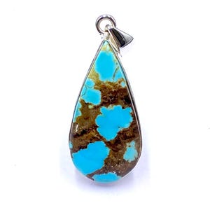 925 SILVER PENDANT - Number Eight Turquoise Silver Pendant - 92.5 Sterling Silver Pendant - Pear Shape 8 Turquoise Pendant - 39x17mm