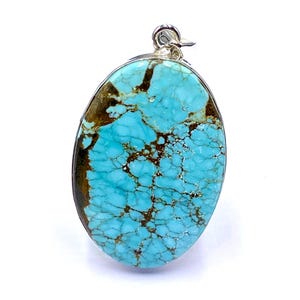 925 SILVER PENDANT - Number Eight Turquoise Silver Pendant - 92.5 Sterling Silver Pendant - Oval Shape 8 Turquoise Pendant - 46x28mm
