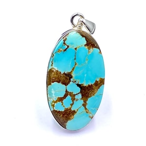 925 SILVER PENDANT - Number Eight Turquoise Silver Pendant - 92.5 Sterling Silver Pendant - Oval Shape 8 Turquoise Pendant - 41x21mm