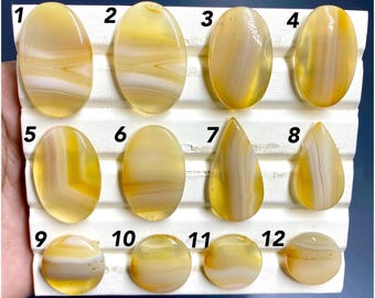 Yellow Banded Agate Cabochon - Agate Gemstone - Round Shape Polished Stone - Making For Jewelry