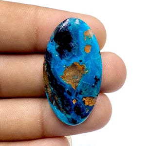 Prachtige blauwe opalina cabochon – chrysocolla opaline edelsteen – ovale edelsteen – 38 x 21 x 5 mm – 24 kt
