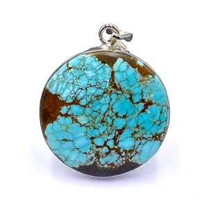 925 SILVER PENDANT - Number Eight Turquoise Silver Pendant - 92.5 Sterling Silver Pendant - Round Shape 8 Turquoise Pendant - 32x32mm
