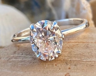 2.5 Carat Oval Cut Moissanite Diamond Ring, Solitaire Engagement Ring, Prong Set Ring, Promise Ring, Wedding Ring, 14K/18K Rose Gold Ring