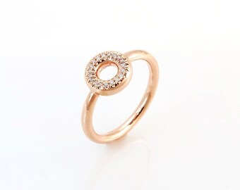 Anillo de diamantes con halo redondo, anillo de círculo abierto, anillo de compromiso de moissanita de corte redondo, anillo de estilo de inserción, anillo de aniversario para mujeres, oro de 14 k