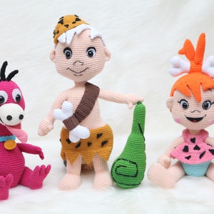 Amigurumi Flintstones Doll Set, Handmade Crochet Doll, Pebbles Flintstones Amigurumi, Knitted Toy Doll, Bamm-Bamm Rubble Crochet Doll