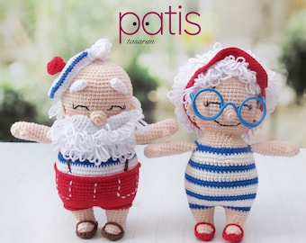 Großeltern Amigurumi Puppe, altes Paar Opa und Oma Puppe, Häkeln Bio Spielzeug, Strickspielzeug Puppe, Sailor Großeltern häkeln Tot