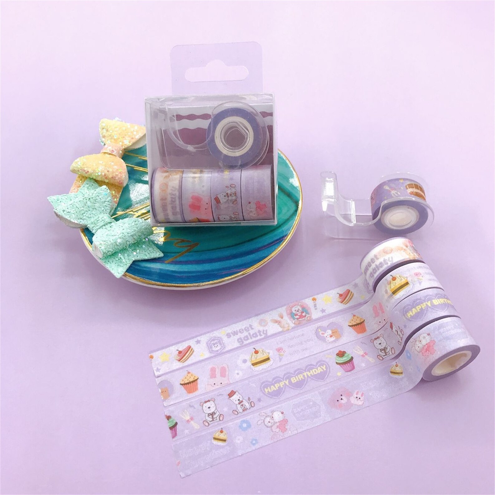 Mini Washi Tape dispenser with kawaii animal masking tape for Etsy