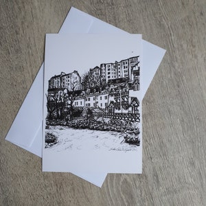Edinburgh Dean Village, Architectural Postcard, Hand Drawing, Ink Pen Drawing, Print, Edinburgh, Scotland, United Kingdom
