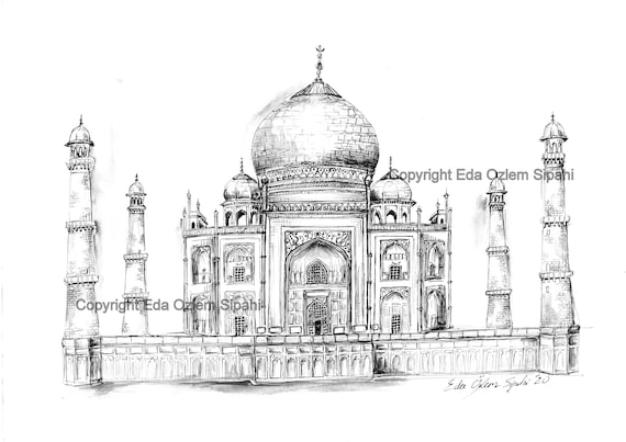 Taj mahal drawing Black and White Stock Photos & Images - Alamy