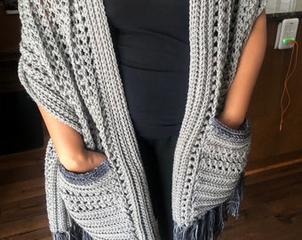 Crocheted Shawl with pockets