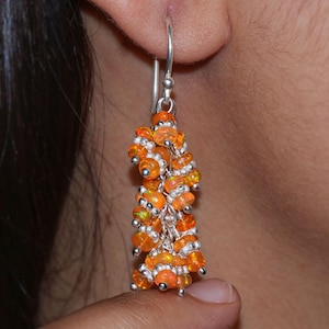 Orange fire Ethiopian opal cluster earrings for women, vintage fire opal earrings, earrings for her, AAA Ethiopian opal earrings for her
