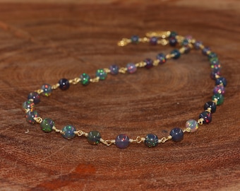 AAA Ethiopian Fire Opal Beaded Necklace, 925 Sterling Silver