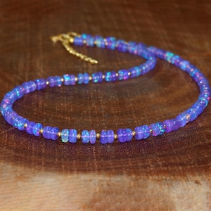 Rondelle beaded necklace for women, Vintage fire Ethiopian opal beaded jewelry, Handmade necklace, AAA Ethiopian opal beaded necklace