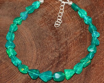 Natural green fire Ethiopian opal  Bracelet for women, October birthstone, AAA Ethiopian opal Nugget bracelet, Opal Gold Bracelet