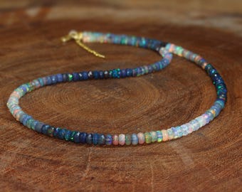 Fire Black Opal Necklace, 18k Gold Filled, October Birthstone