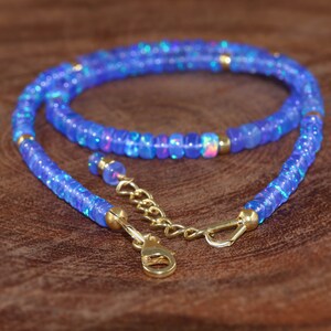 Ethiopian Fire Opal Beaded Necklace, Sterling Silver, October Birthstone image 3