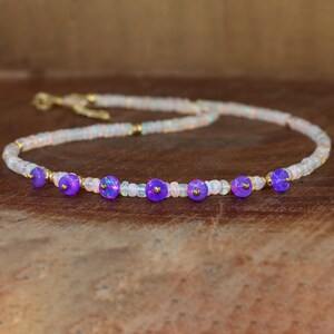 Fire opal drop beads design and beaded necklace for women, AAA Ethiopian opal beaded necklace, October birthstone, 925 Sterling silver