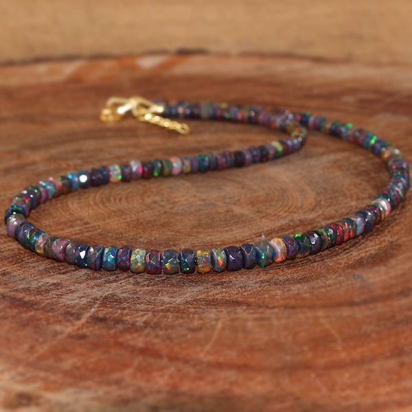 Ethiopian Fire Opal Beaded Necklace, Sterling Silver, AAA Opal Jewelry