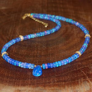 Natural fire Ethiopian opal pendant with Rondelle beaded necklace for women, Vintage fire opal necklace, October birthstone, AAA opal