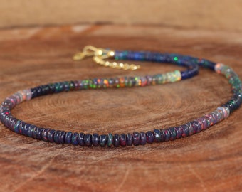 Natural black fire opal beaded necklace, Shaded black opal Necklace, Necklace for women, Minimalist necklace, Necklace for her, Gift for her