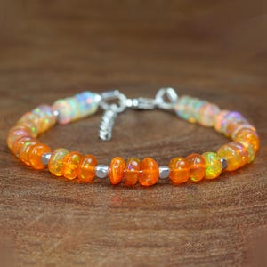 Big Size Orange Opal Shaded bracelet, Genuine Opal Beaded bracelet for women, Vintage opal bracelet, AAA opal Sterling Silver bracelet