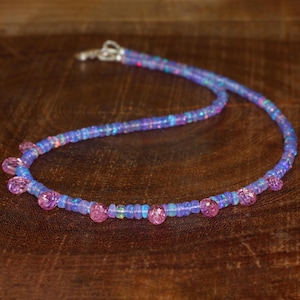 Opal beaded beaded drop necklace, Minimalist necklace, Vintage fire opal, AAA Ethiopian opal, Handcrafted necklace, Beaded jewelry