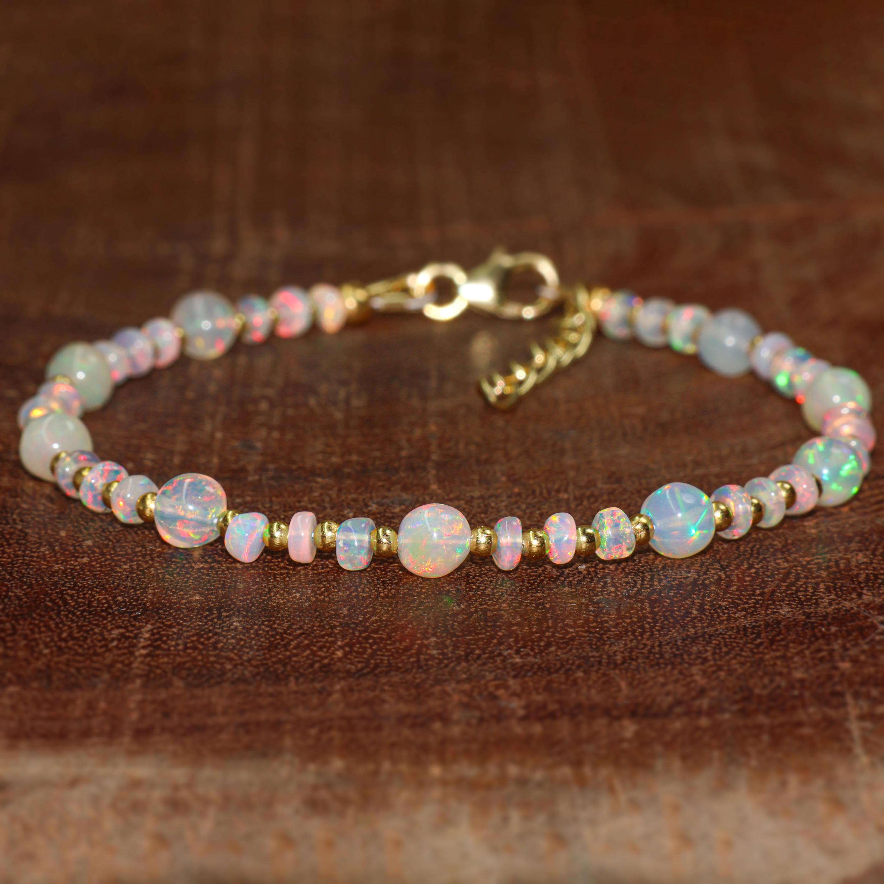 Ethiopian opal beads or Gold beads bracelet for women, vintage fire opal bracelet, AAA Ethiopian opal bracelet, Natural fire opal bracelet