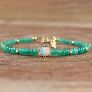 Natural Rondelle smooth Emerald beads bracelet for women, May birthstone, Gold bracelet, 925 Sterling silver, Minimalist bracelet