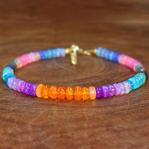 Multi Fire Ethiopian Opal Beaded Bracelet, Genuine Multi Opal Bracelet for Women, October Birthstone Jewelry, AAA Ethiopian Opal Bracelet