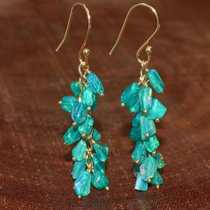 Genuine Green Opal Cluster Earrings for Women, October Birthstone Opal Earring, 925 Sterling Silver, Fire Opal Jewelry, Gift for Her
