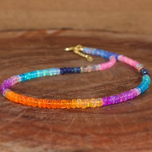 Natural Multi color opal beaded necklace, fire opal necklace, October birthstone, AAA Ethiopian opal Necklace, Minimalist Necklace