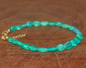Natural Green Opal Tumble Gemstone Beads Bracelet, Genuine Multifire Green Opal Handmade Beads Bracelet, October Birthstone Jewelry Gift