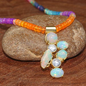 Multi Opal Gemstone Beaded Charm Necklace, Fire Opal Gold Charm Pendant Necklace, Multi Color Ethiopian Opal Jewelry, Opal Gold Necklace