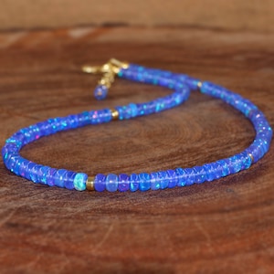 Ethiopian Fire Opal Beaded Necklace, Sterling Silver, October Birthstone image 1