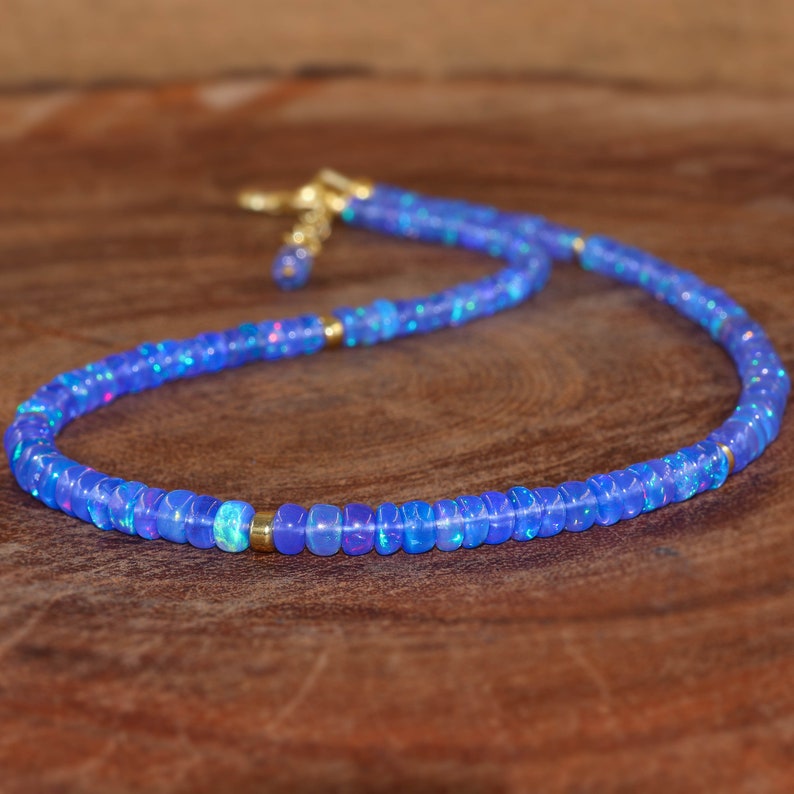 Ethiopian Fire Opal Beaded Necklace, Sterling Silver, October Birthstone image 1