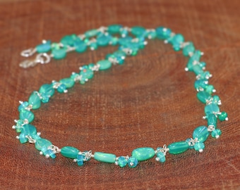 Natural Green Opal Tumble Beads Necklace, Genuine Opal Gemstone Beads Necklace, Handmade Necklace, October Birthstone Jewelry, Gift for Her