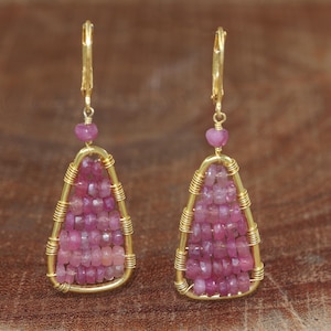 Natürliche Rosa Rubin Perlen Baumeln Ohrringe für Sie, echte Rubin Edelstein Baumeln Ohrring, 925 Silber Ohrring, Juli Geburtsstein, Geschenk für Sie